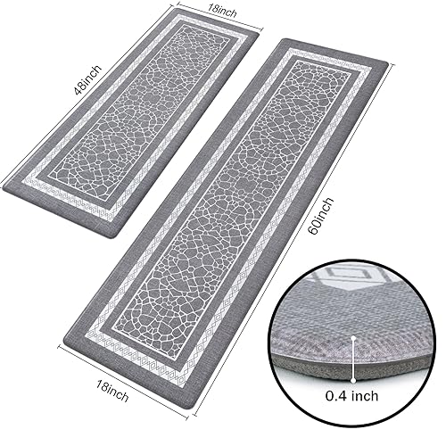 2 PCS Anti-Fatigue Kitchen Mat Non Slip Memory Foam Waterproof  18'' x 48'' + 18'' x 30''