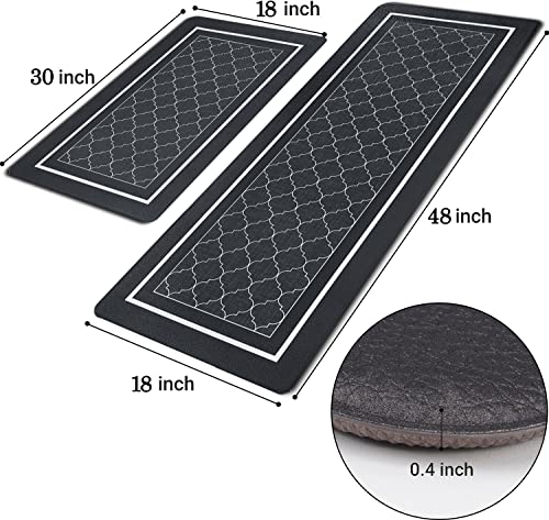 2 PCS Anti-Fatigue Kitchen Mat Non Slip Memory Foam Waterproof  18'' x 48'' + 18'' x 30''